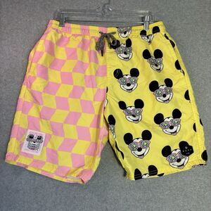 Disney Neff Mickey Mouse Swim Trunks Shorts Yellow Pink Mens Large L